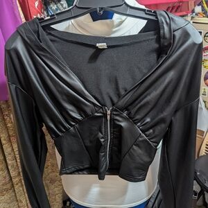 Black Long Sleeve Zip-Up Top